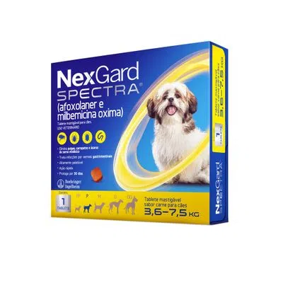 NexGard Spectra Antipulgas e Vermífugo Cães 3,6kg a 7,5kg 2